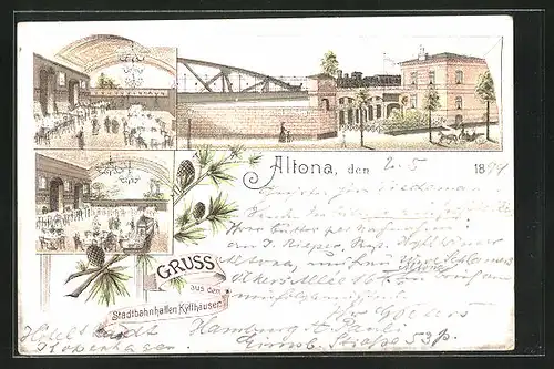 Lithographie Hamburg-Altona, Restaurant Stadtbahnhallen Kyffhäuser