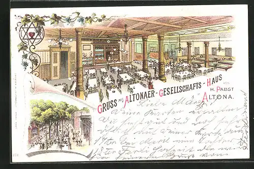 Lithographie Hamburg-Altona, Restaurant Altonaer-Gesellschafts-Haus von H. Pabst
