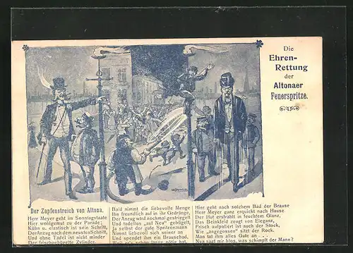 Künstler-AK Hamburg-Altona, Der Zapfenstreich von Altona, Die Ehrenrettung der Altonaer Feuerspritze