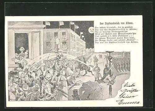 Künstler-AK Hamburg-Altona, Der Zapfenstreich von Altona
