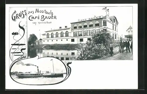 AK Hamburg-Moorburg, Café Bauer, Dampfer