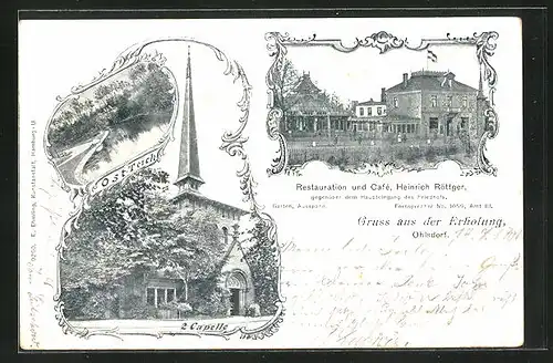 AK Hamburg-Ohlsdorf, Restaurant-Café Heinrich Röttger, Ost-Teich, 2. Kapelle