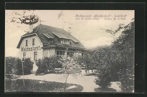 AK Hamburg-Lokstedt, Restaurant Waldesluft mit Garten