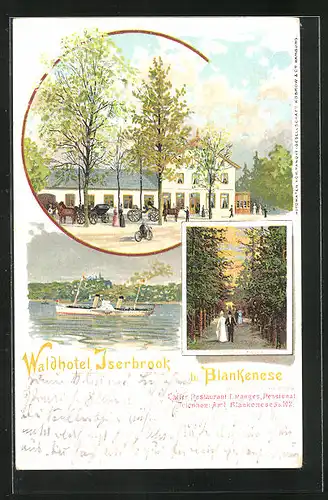 Lithographie Hamburg-Blankenese, Waldhotel Iserbrook, Verlobtenallee