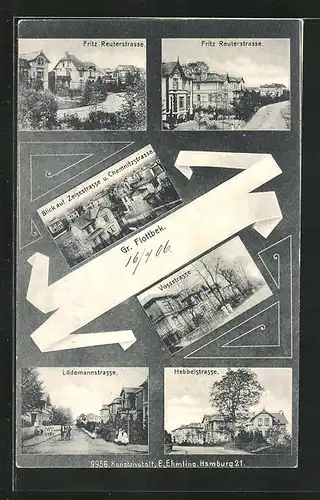 AK Hamburg-Flottbek, Fritz Reuterstrasse, Lüdemannstrasse, Hebbelstrasse