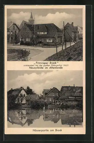 AK Hamburg-Neuenfelde, Francoper Brack entstanden bei der grossen Februarflut 1825, Häuserpartie am Brack