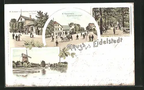Lithographie Hamburg-Eidelstedt, W. Bissen`s Gastwirtschaft mit Garten, H. Ramke`s Gastwirtschaft, Garten