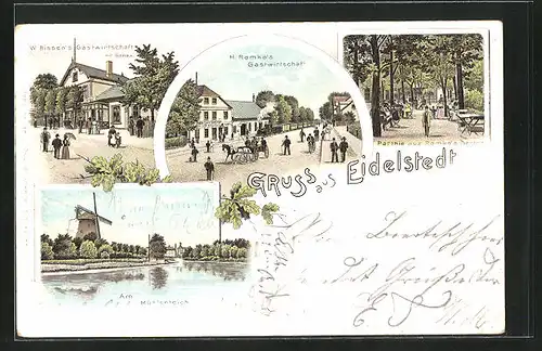 Lithographie Hamburg-Eidelstedt, W. Bissen`s Gastwirtschaft mit Garten, H. Ramke`s Gastwirtschaft, Garten