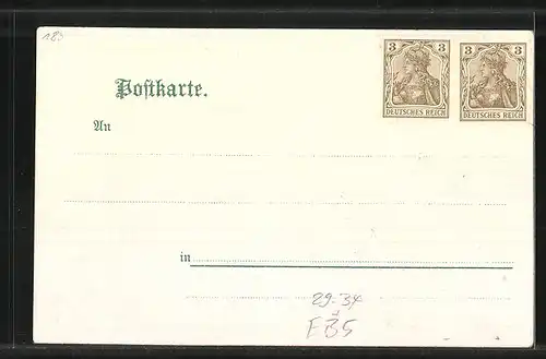 Passepartout-Lithographie Hamburg-Eidelstedt, Mühlenteich mit Windmühle und Kaiserliche Post im Eichenblatt