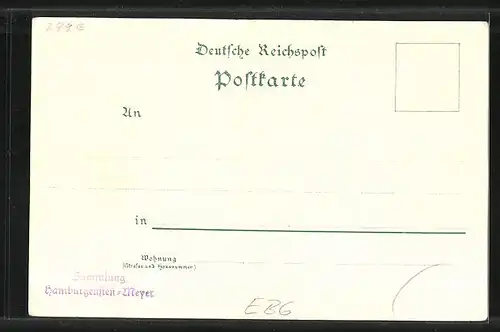 Lithographie Hamburg-Lokstedt, Gasthaus Zum Lindenpark mit Strassenbahn und Radfahrern