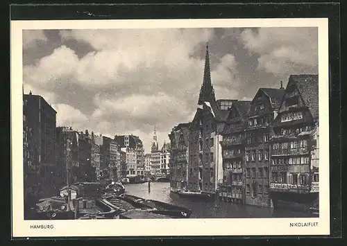 AK Alt-Hamburg, Nikolaiflet mit Kohlenhandlung und Booten