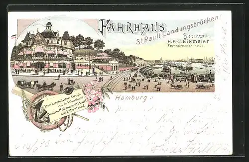 Lithographie Hamburg-St. Pauli, Gasthaus Fährhaus