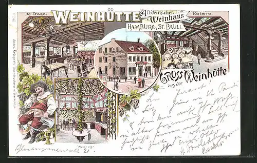 Lithographie Hamburg-St. Pauli, Gasthaus Weinhütte