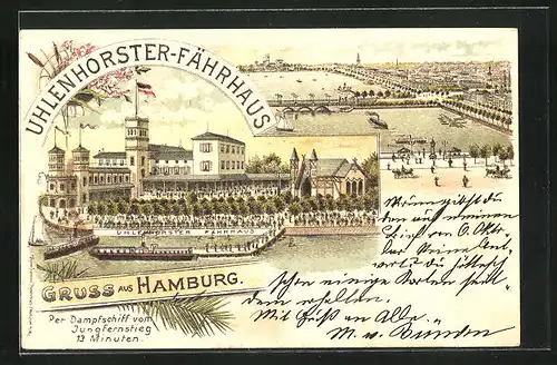 Lithographie Hamburg-Uhlenhorst, Gasthaus Uhlenhorster-Fährhaus