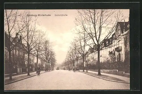 AK Hamburg-Winterhude, Hamburg-Winterhude, Blick in die Gellertstrasse mit Fahrradfahrer