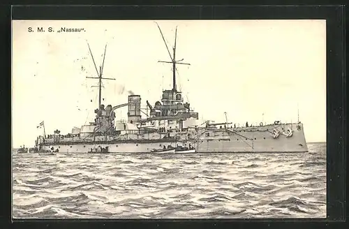AK Kriegsschiff S, M.S. Nassau der kaiserlichen Marine