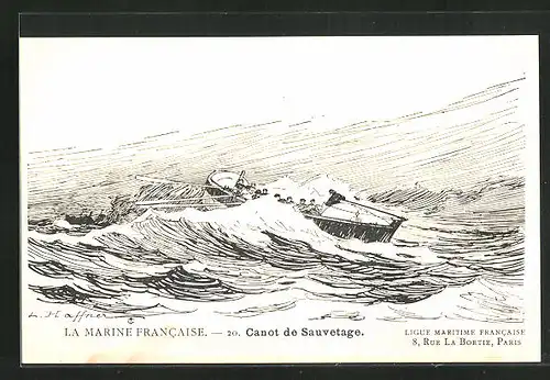 Künstler-AK La Marine Francaise, Canot de Sauvetage, Rettungsboot in schwerer See