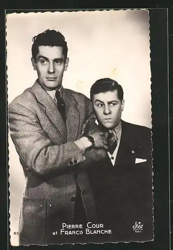 AK Schauspieler Pierre Cour und Francis Blanche im Anzug mit Krawatte