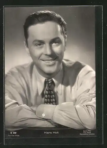 AK Schauspieler Hans Holt in Hemd und Krawatte
