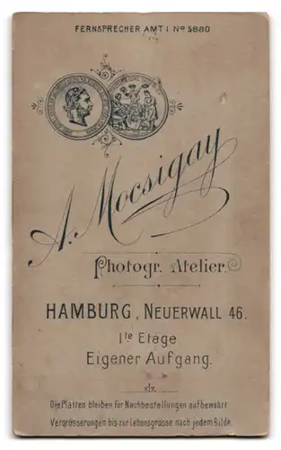 Fotografie A. Mocsigay, Hamburg, Neuerwall 46, hübsche junge Dame mit Halskette & Ansteckblume