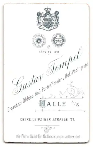 Fotografie G. Tempel, Halle / Saale, Obere Leipziger Str. 11, Portrait Bursche im Anzug mit Fliege