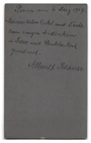 Fotografie Max Holdt, Pirna a. E., Gartenstr. 31, beleibter junger Herr im Profil