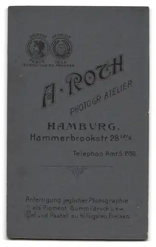 Fotografie A. Roth, Hamburg, Hammerbrookstrasse 28, Portrait bürgerliche Dame mit einem Mädchen