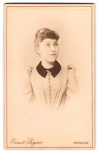 Fotografie Ernst Seyser, Prenzlau, Königstrasse 159, Portrait junge Dame im modischen Kleid