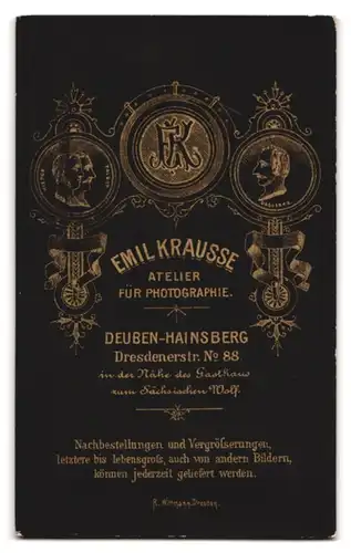 Fotografie Emil Krausse, Deuben-Hainsberg, Dresdenerstrasse 88, Brustportrait eleganter Herr mit Brille & Oberlippenbart