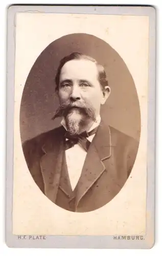 Fotografie H. F. Plate, Hamburg, Gr. Bleichen 46, Portrait Herr im Anzug mit Spitzbart