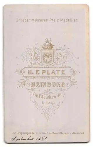 Fotografie H. F. Plate, Hamburg, Gr. Bleichen 46, Portrait Herr im Anzug mit Spitzbart