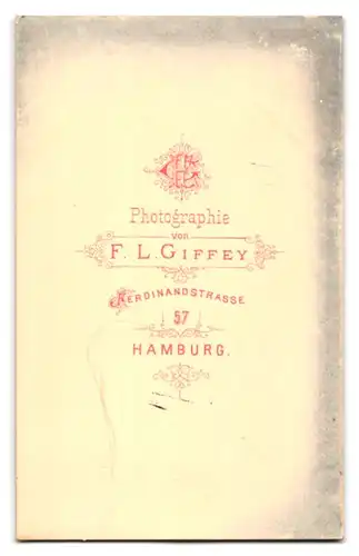 Fotografie F. L. Giffey, Hamburg, Ferdinandstr. 57, Portrait Herr im Anzug mit Schlips und Backenbart