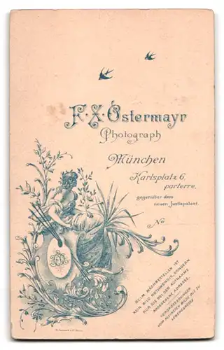 Fotografie F. X. Ostermayr, München, Karlsplatz 6, Portrait Dame im schwarzen Kleid mit Kreuzkette und Hochsteckfrisur