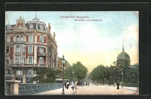 AK Hamburg-Borgfelde, Wallstrasse und Erlöserkirche