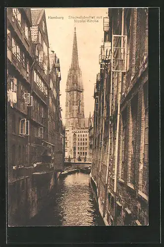 AK Alt-Hamburg, Steckelhörnfleet mit Nicolai-Kirche