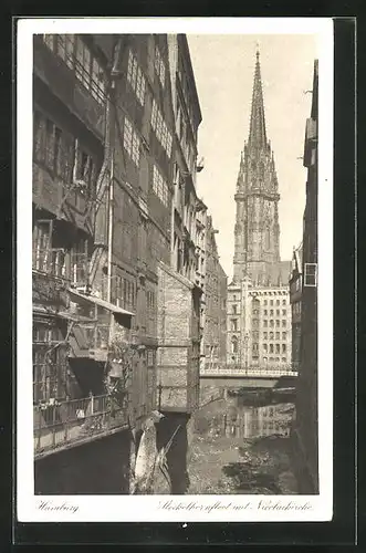 AK Alt-Hamburg, Deutscher Berufsschultag 1926, Steckelhörnfleet mit Nicolaikirche