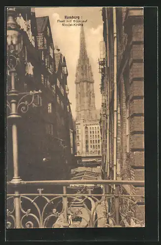 AK Alt-Hamburg, Fleet mit Blick auf die Nicolai-Kirche