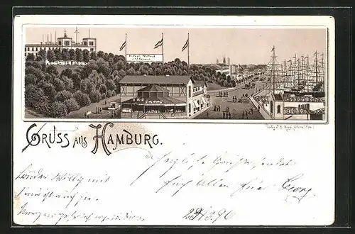 Lithographie Hamburg-St. Pauli, Gasthof Fährhaus von J. F. C. Eikmeier