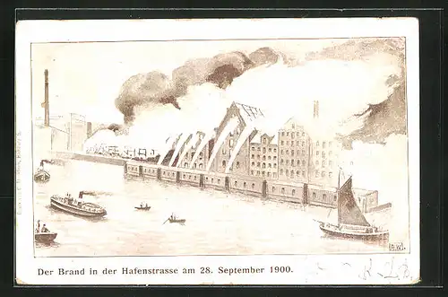 AK Hamburg-St. Pauli, Brand in der Hafenstrasse 28.9.1900