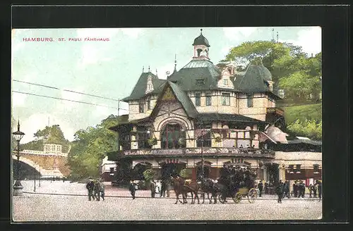 AK Hamburg-St. Pauli, Gasthof Fährhaus mit Pferdekutsche