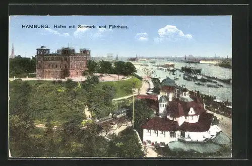 AK Hamburg-St. Pauli, Hafen mit Seewarte und Fährhaus