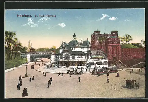 AK Hamburg-St. Pauli, Gasthof Fährhaus mit Strassenpartie bei Dämmerung