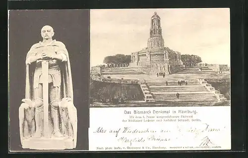 AK Hamburg-St. Pauli, Bismarck Denkmal mit näherer Betrachtung