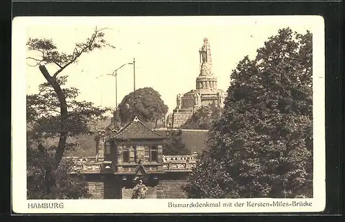 AK Hamburg-St. Pauli, Bismarck-Denkmal mit Kersten-Miles Brücke