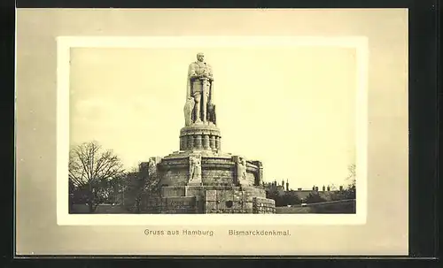 Präge-AK Hamburg-St. Pauli, Blick zum Bismarck-Denkmal