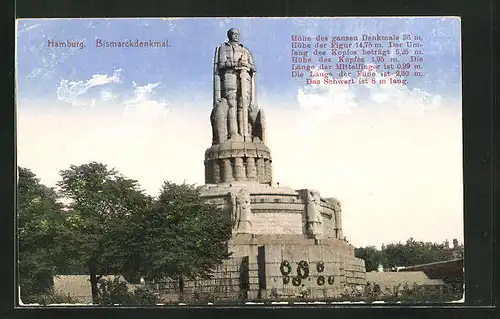 AK Hamburg-St. Pauli, Blick zum prächtigen Bismarck-Denkmal bei Dämmerung