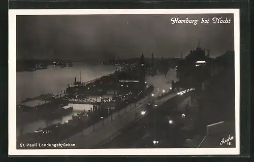 AK Hamburg-St. Pauli, Landungsbrücken bei Nacht