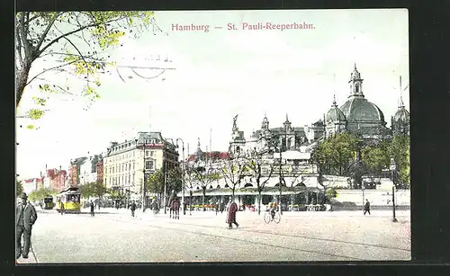 AK Hamburg-St. Pauli, Reeperbahn mit Strassenbahn