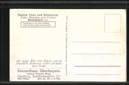 AK Hamburg-St. Pauli, Konzerthaus Oberbayern, Spielbudenplatz 15