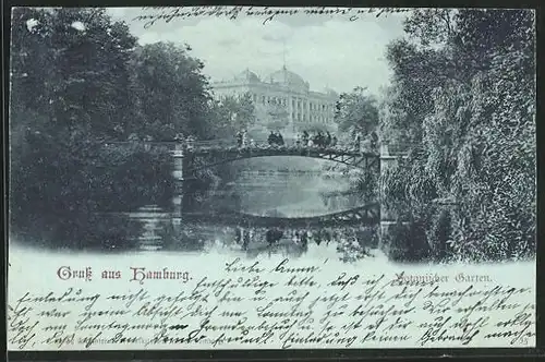 AK Hamburg-St. Pauli, Botanischer Garten mit Brücke